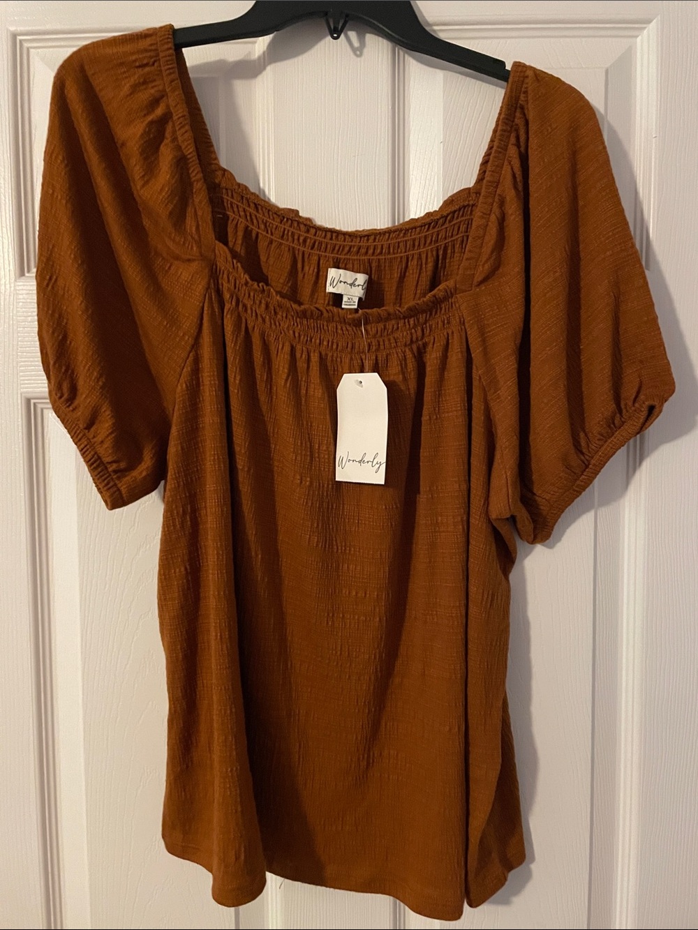 Wonderly Rust Brown Square-Neck Puff Sleeve Top